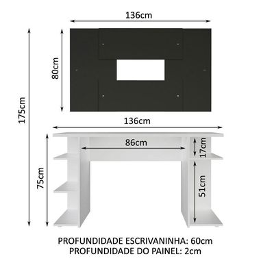 Mesa Gamer Branca e Painel para TV até 58 Polegadas Madesa