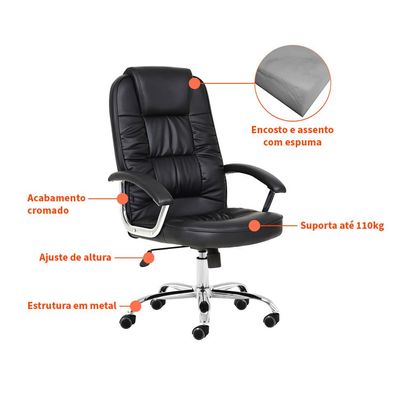 Cadeira de Escritório Presidente Giratória com Relax Finland Preta