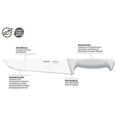 Faca 8" para Açougue Brinox Precision em Aço Inox e Polipropileno