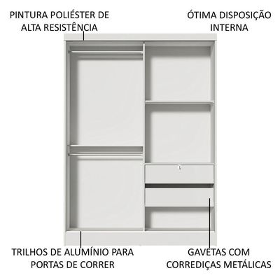 Guarda Roupa Infantil 2 Portas Correr Espelho Branco Madesa