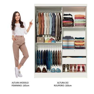 Guarda Roupa Infantil 2 Portas Correr Espelho Branco Madesa