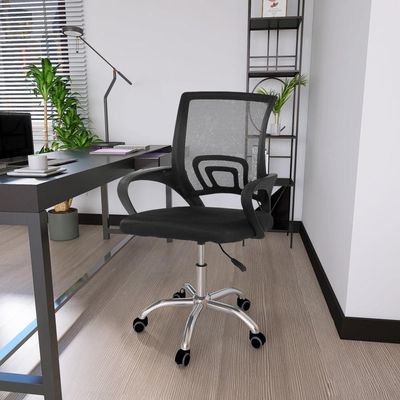 Kit 8 Cadeiras Secretária Office Base Giratória Em Tela Mesh - Preto