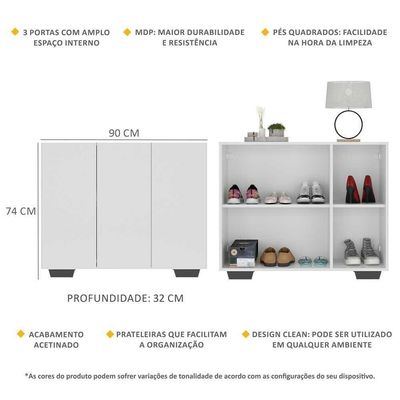 Sapateira 3 Portas Nina Multimóveis V6019 Branca/Preta