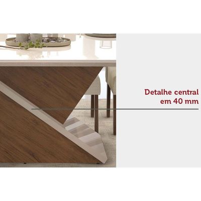 Mesa para Cozinha Zafira + Tampo Madeirado Vidro Curvo 200x100cm Off White - DJ Móveis