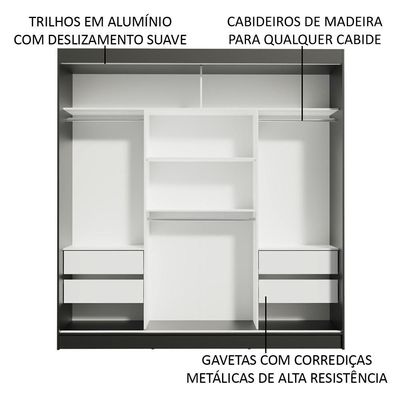 Guarda Roupa Casal Reno 3 Portas de Correr de Espelho Madesa
