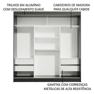 Guarda Roupa Casal Reno 3 Portas de Correr de Espelho Madesa