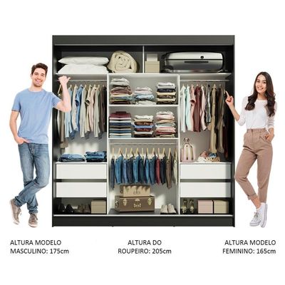 Guarda Roupa Casal Reno 3 Portas de Correr de Espelho Madesa