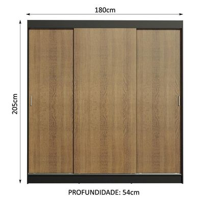 Guarda Roupa Casal Reno 3 Portas de Correr de Espelho Madesa