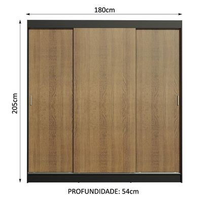 Guarda Roupa Casal Reno 3 Portas de Correr de Espelho Madesa