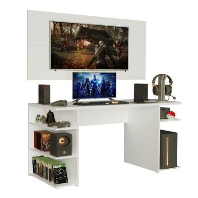 Mesa Gamer e Painel para TV até 50 Polegadas Branco Madesa