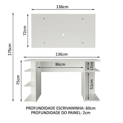 Mesa Gamer e Painel para TV até 50 Polegadas Branco Madesa