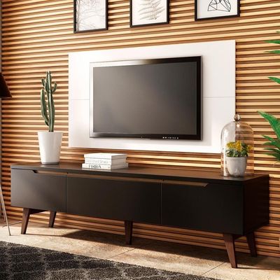 Rack e Painel Reims para TV até 55" Preto/Branco Madesa