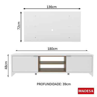 Rack e Painel para TV até 50" Metz Branco Madesa