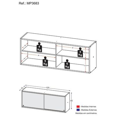 Armário Aéreo Cozinha 120 Cm 2 Portas Vidro Veneza Branco