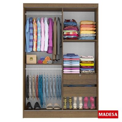 Guarda Roupas Luke Rustic 2 Portas Espelho Correr Madesa