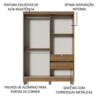 Guarda Roupas Luke Rustic 2 Portas Espelho com Pés Madesa