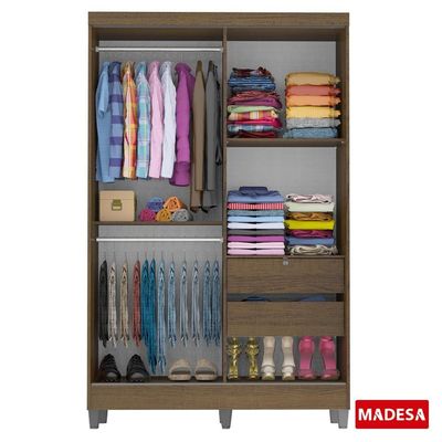 Guarda Roupas Luke Rustic 2 Portas Espelho com Pés Madesa