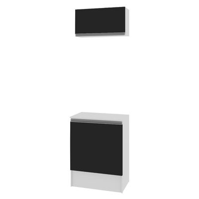 Kit Armário Aéreo Balcão Topazio 60cm 2 Portas Branco Preto