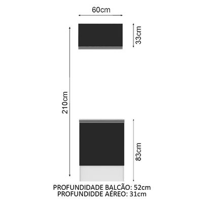Kit Armário Aéreo Balcão Topazio 60cm 2 Portas Branco Preto