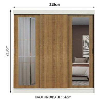 Guarda Roupa Casal 3 Portas Correr Espelhos 3 Gavetas Madesa