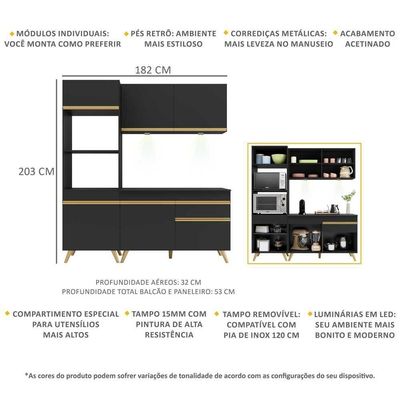 Cozinha Compacta 3 Peças Com Leds Veneza Up Multimóveis