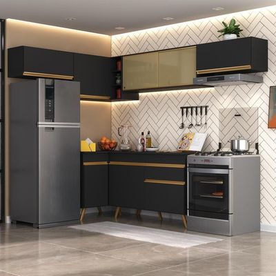 Cozinha Completa De Canto Com Armário E Balcão Preta