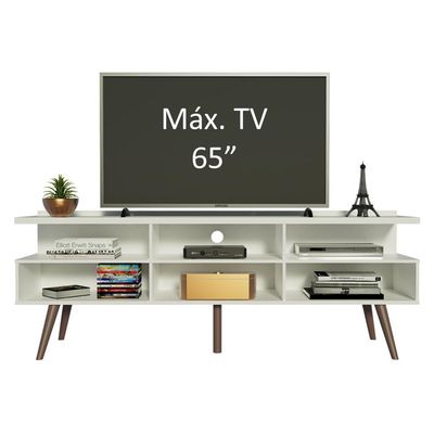 Rack para TV até 65" Madri com Pés de Madeira Branco Madesa