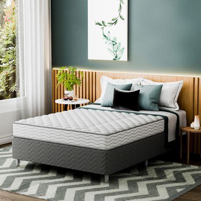 Cama Box com Colchão Casal Howie Espuma D33 (17x138x188) Branco e Cinza