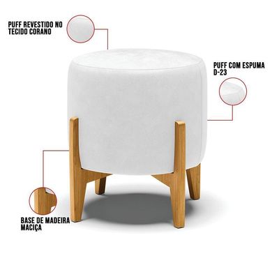 Kit 01 Poltrona E 01 Puff Branco Base Madeira Castanho