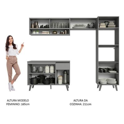 Armário De Cozinha Completa 260cm Cinza Nice Madesa 09 Cinza