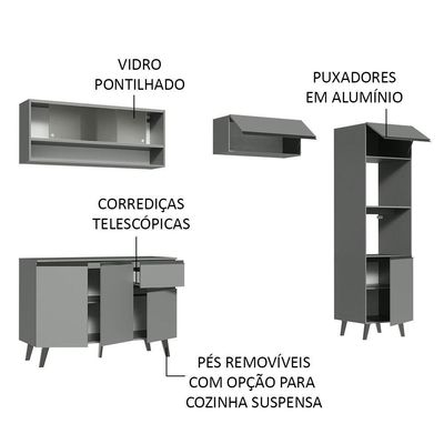 Armário De Cozinha Completa 260cm Cinza Nice Madesa 09 Cinza
