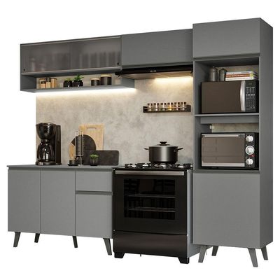 Armário De Cozinha Completa 260cm Cinza Nice Madesa 09 Cinza