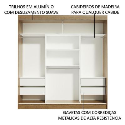 Guarda Roupa Casal Reno 3 Portas de Correr de Espelho Madesa