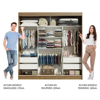 Guarda Roupa Casal Reno 3 Portas de Correr de Espelho Madesa