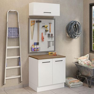 Kit Balcão E Armário Aéreo 80cm Branco/Rustic