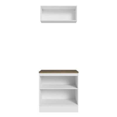 Kit Balcão E Armário Aéreo 80cm Branco/Rustic