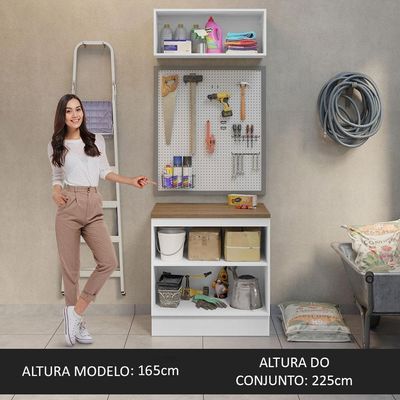 Kit Balcão E Armário Aéreo 80cm Branco/Rustic