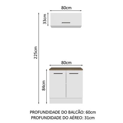 Kit Balcão E Armário Aéreo 80cm Branco/Rustic