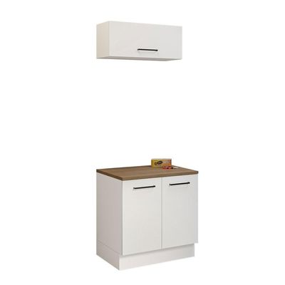 Kit Balcão E Armário Aéreo 80cm Branco/Rustic