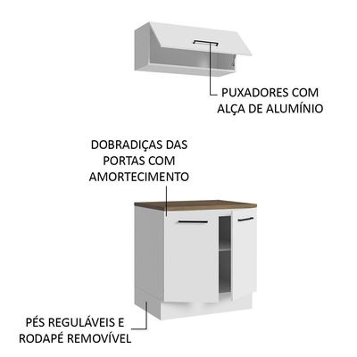 Kit Balcão E Armário Aéreo 80cm Branco/Rustic