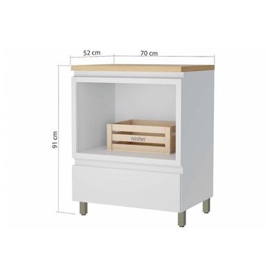 Módulo Cozinha Nesher Rainha Balcão p/ Forno 1 Porta c/Tampo 70 cm Branca/Nature - Nesher