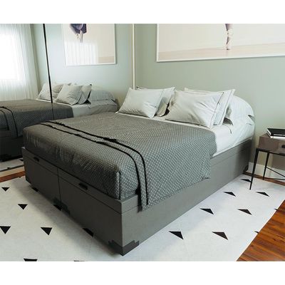 Base para Cama Box Queen Martin Premium com Baú Linho (47x158x198 cm) Cinza