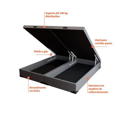 Base para Cama Box Queen Martin Premium com Baú Linho (47x158x198 cm) Cinza