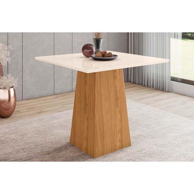 Mesa para Cozinha Dora + Tampo Madeirado 90x90cm Nature/Off White - Henn