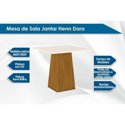 Mesa para Cozinha Dora + Tampo Madeirado 90x90cm Nature/Off White - Henn