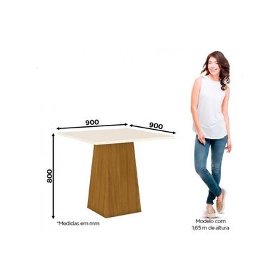 Mesa para Cozinha Dora + Tampo Madeirado 90x90cm Nature/Off White - Henn