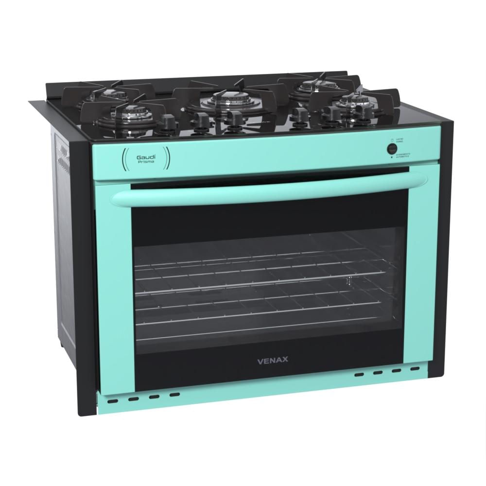 Fogão 5 Bocas de Embutir Venax Gaudi Prisma Vitreo Bl Verde Mesa em Vidro - Bivolt