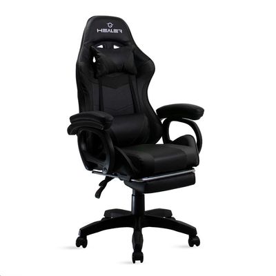 Cadeira Gamer Preto Healer Level Reclinável Giratória com apoio de pés