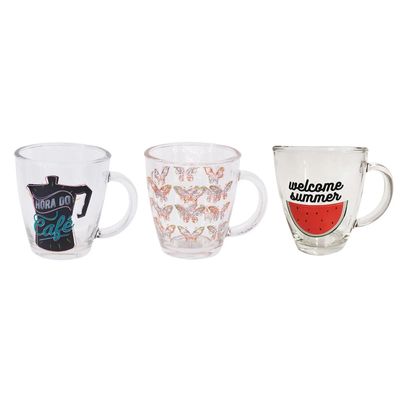 Caneca Cazza Decor em Vidro 345ml - Item Sortido UNICA