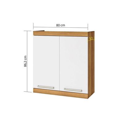 Armário Aéreo p/ Cozinha Burguesa Premium c/ 2 Portas 80cm Freijó/Branco - Nesher
